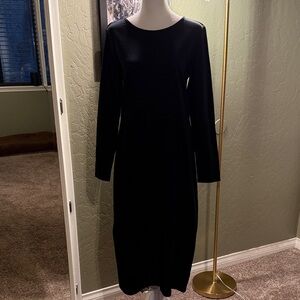 J. Crew Black Long Sleeve Crewneck Midi Dress